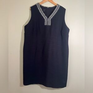 Talbots Black Sleeveless Dress with Embroidered Neckline